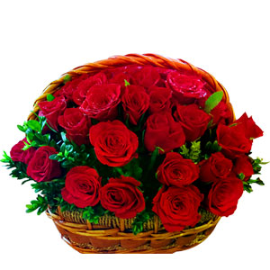 (01) 2 dozen red roses in a basket