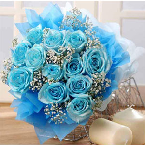 (11) 12 pcs Light Blue Roses in a bouquet. 