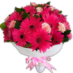 (0002) Gerbera & Pink Rose in a Bouquet