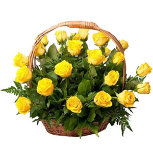 (002) 2 dozen yellow roses in a basket