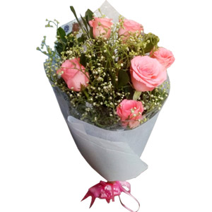 6pcs imported pink roses in a bouquet