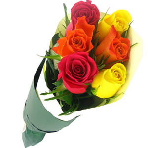 (0004) 6 pcs multicolor roses in bouquet