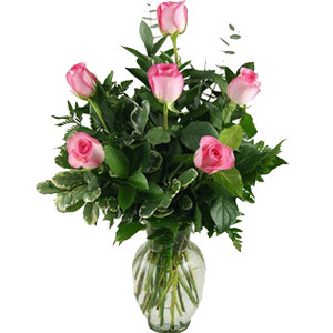 (0007) 6 pcs Pink Roses in a Vase