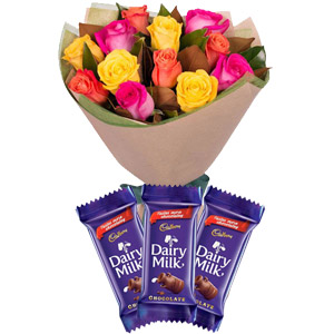 (001) Multicolor Roses w/ Chocolates 