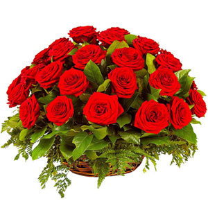 (04) 2 dozen red roses in a basket
