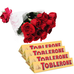 (26) Red Roses W/ Toblerone milk Chocolate