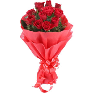 (16) 12 pieces red roses in a bouquet