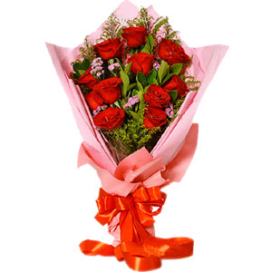 12 pieces red roses in a bouquet to Bangladesh