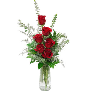 (34) Imported 6 pcs Red Roses in a Vase