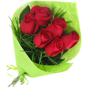 (24) 6 pcs red roses in bouquet