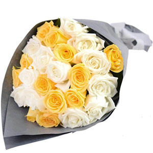 (23) 2 dozen white and yellow imported roses mix in bouquet