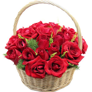 (006) 2 dozen red roses in a basket