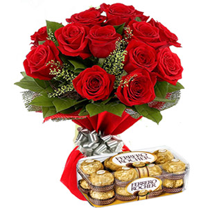 (76) Red Roses W/ Ferrero Rocher Chocolate