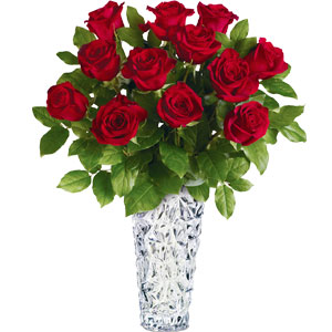 (25) 1 dozen red roses in a vase