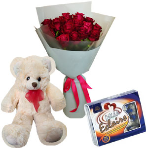 (34) 1 dz Red Roses W/Chocolate and Bear
