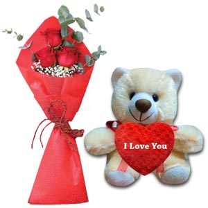 Red Roses W/ Teddy Bear & Heart