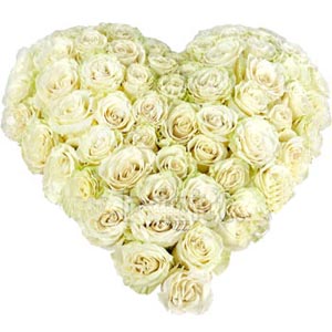 (004) Heart Shaped White Roses W/100 Roses