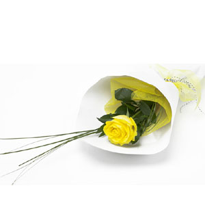 (0006) Imported single Yellow Rose in a bouquet.