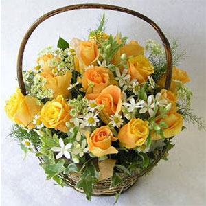 (02) Yellow Rose Basket