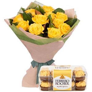 (65) Yellow Roses W/ Ferrero Rocher Chocolate