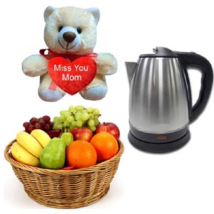 (39) Fruit basket W/ teddy bear & Kettle