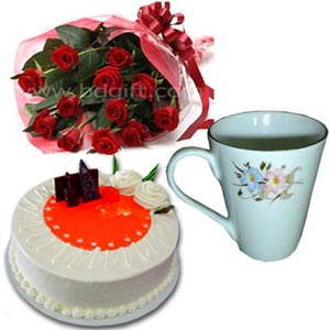 King's - Half kg Sugar Free Diabetic Cake W/ Roses & Mug