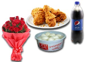 Diabetic Sweet W/ KFC- 4 Pcs Chicken W/ Pepsi & 12 pcs Roses