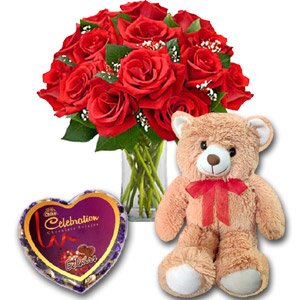 (77) Rose W/ Teddy Bear & Heart shape chocolate