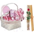 Cosmetic gift basket W/ 1 Piece Red Rose
