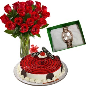 (07) Red roses W/ Cake & Watch