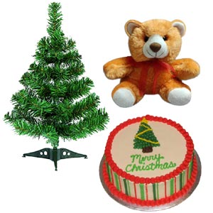 (0003) Christmas cake W/ Christmas tree & Teddy bear