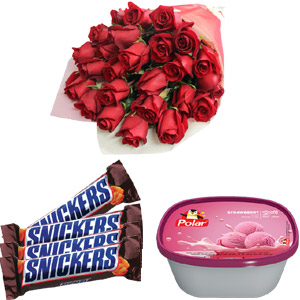Roses with chocolate and ice cream