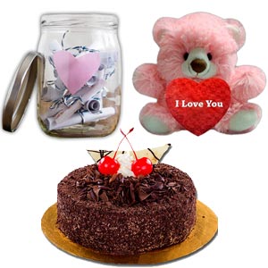 (09) Teddy Bear W/ Cake & Message in Jar