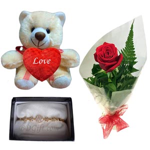 Stone Bracelet W/ teddy bear and red rose