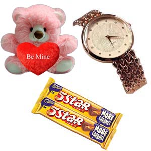 (28) Teddy bear W/ ladies watch & chocolates