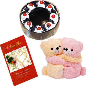 (33) Cake W/ card & twin teddy bear