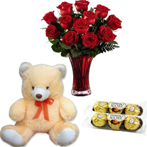 (37) Teddy bear W/ red roses & chocolates