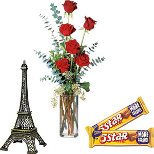 (40) Red roses W/ eiffel tower & chocolates