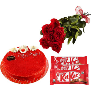 Cake W/ red roses & chocolate