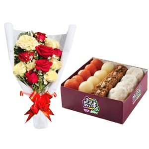 (001) 12 Roses & Mithai Sweet Box