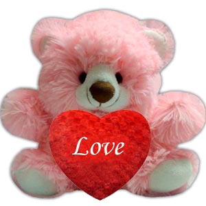 Send Pink Teddy Bear with Red Heart Online to Your Lovedones