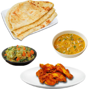 Porota with chicken jhal fry, dal and vegetable-1 person