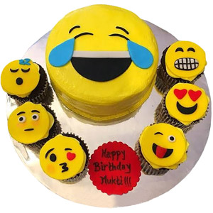1 Pound Emoji Cake With 7 Pcs Cupcakes