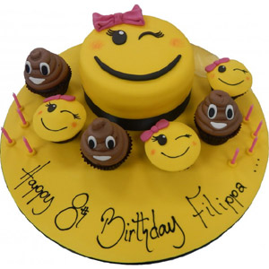 1 Pound Round Shape Emoji Cake & 6 Pcs Cupcake