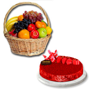 Mixed Fruits W/ Half kg red velvet Round Cake