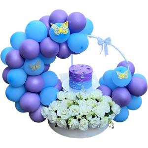Balloon Hamper with Cake & Artificial White Rose