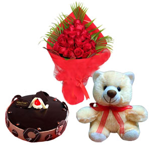 Rose W/ Cake & Teddy Bear