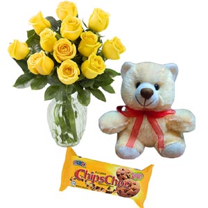 Roses W/ Teddy bear And Cookies