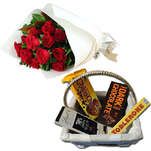 Red roses W/ Mixed chocolate basket