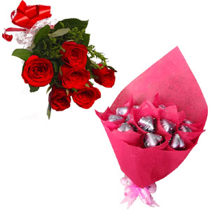 Roses with heart shape chocolate bouquet
